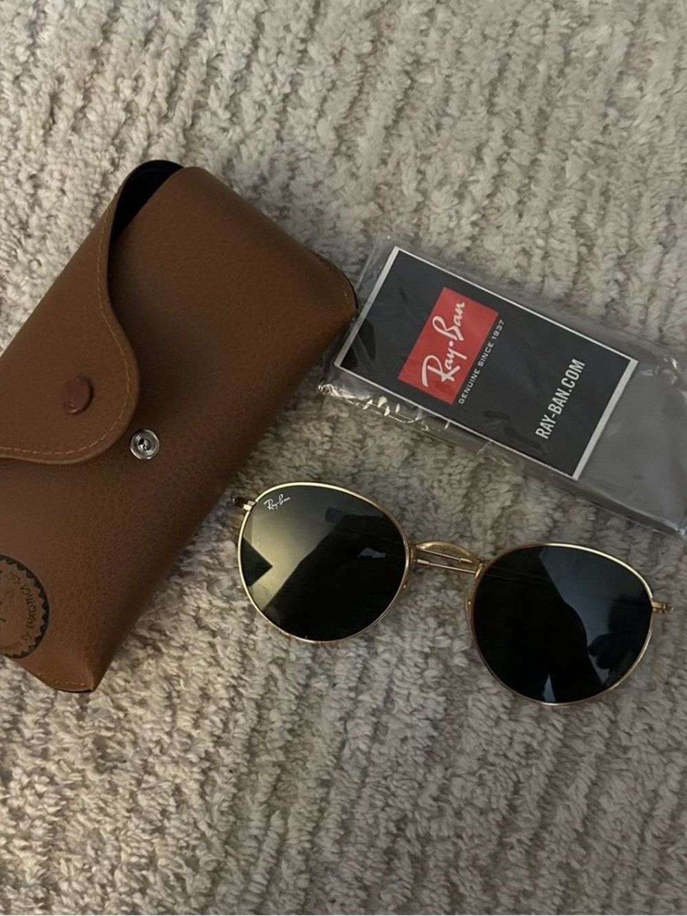 Ray-Ban Gold Frame Sunglasses with Black Lenses